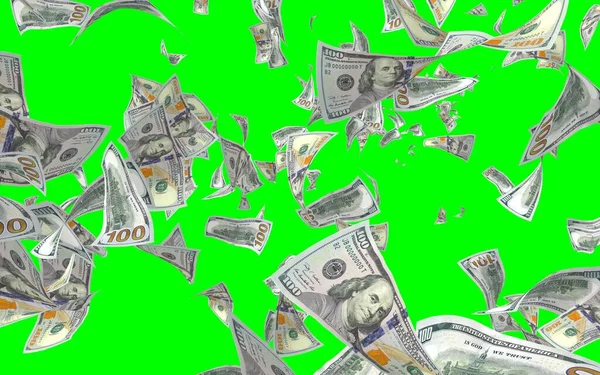 Flying Dollars Banknotes Isolated Chromakey Money Flying Air 100 Banknotes — Stock Photo, Image