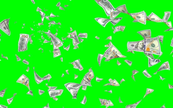 飘扬的美元钞票被铬钥匙隔开了 钱在空中飞扬 100美元钞票的新样本 3D插图 — 图库照片