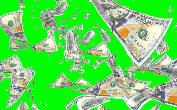 Latające Banknoty Dolarowe Odizolowane Chromakey Pieniądze Lecą Powietrzu 100 Banknotów — Zdjęcie stockowe