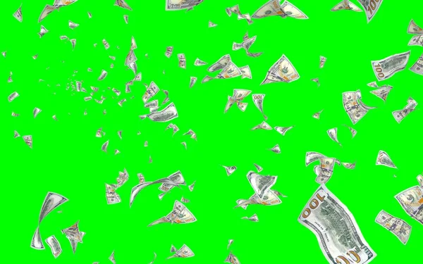 Flying Dollars Banknotes Isolated Chromakey Money Flying Air 100 Banknotes — Stock Photo, Image