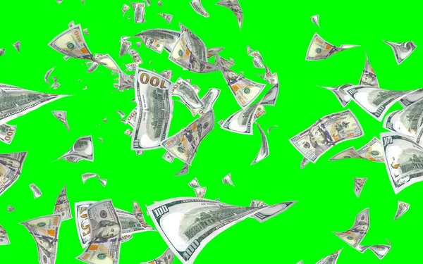 Banconote Dollari Volanti Isolate Chromakey Soldi Volano Aria 100 Banconote — Foto Stock