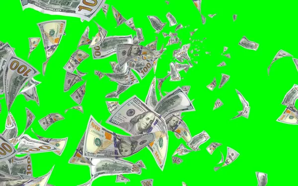 Banconote Dollari Volanti Isolate Chromakey Soldi Volano Aria 100 Banconote — Foto Stock