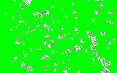 Kromakeyle izole edilmiş uçan dolar banknotları. Havada para uçuyor. 100 Amerikan doları yeni numune alıyor. 3B illüstrasyon
