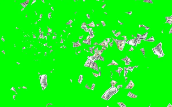 Banconote Dollari Volanti Isolate Chromakey Soldi Volano Aria 100 Banconote — Foto Stock