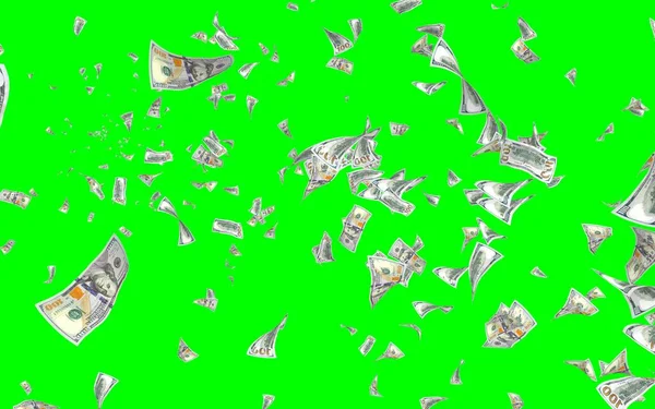 Banconote Dollari Volanti Isolate Chromakey Soldi Volano Aria 100 Banconote — Foto Stock