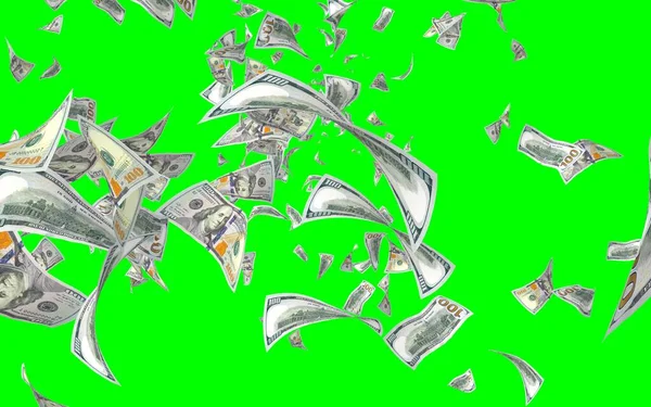 Flying Dollars Banknotes Isolated Chromakey Money Flying Air 100 Banknotes — Stock Photo, Image