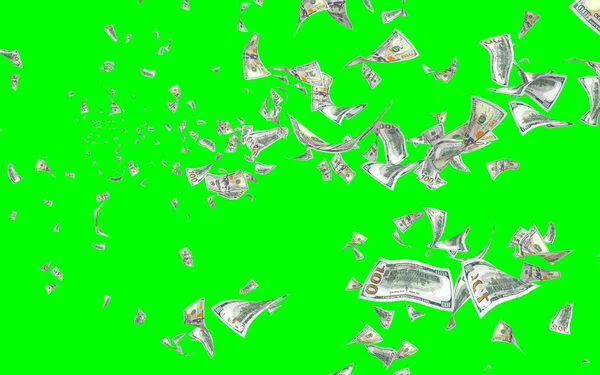 Billets Volants Dollars Isolés Sur Chromakey Argent Vole Dans Les — Photo