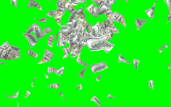 Vliegende Dollars Bankbiljetten Geïsoleerd Chromakey Het Geld Vliegt Lucht 100 — Stockfoto