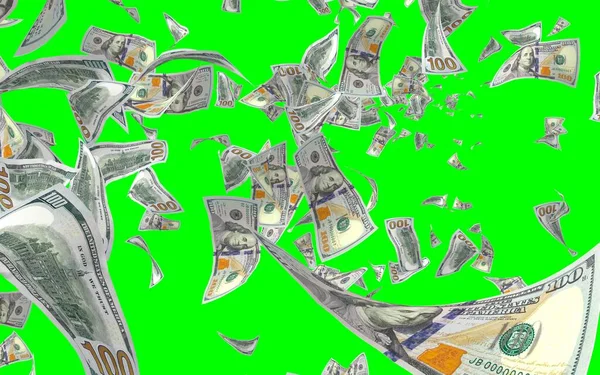 Vliegende Dollars Bankbiljetten Geïsoleerd Chromakey Het Geld Vliegt Lucht 100 — Stockfoto