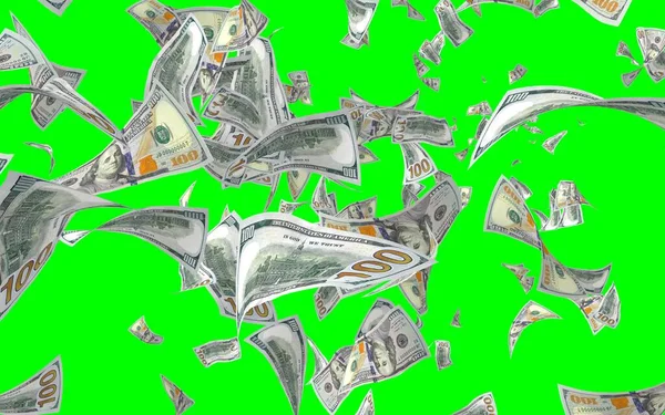 Banconote Dollari Volanti Isolate Chromakey Soldi Volano Aria 100 Banconote — Foto Stock