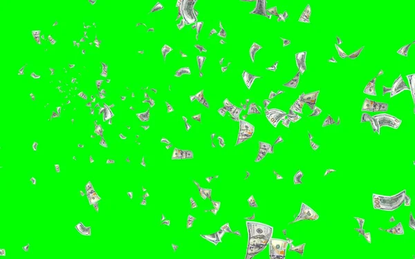 Banconote Dollari Volanti Isolate Chromakey Soldi Volano Aria 100 Banconote — Foto Stock