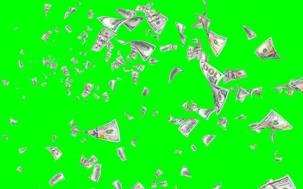 Vliegende Dollars Bankbiljetten Geïsoleerd Chromakey Het Geld Vliegt Lucht 100 — Stockfoto