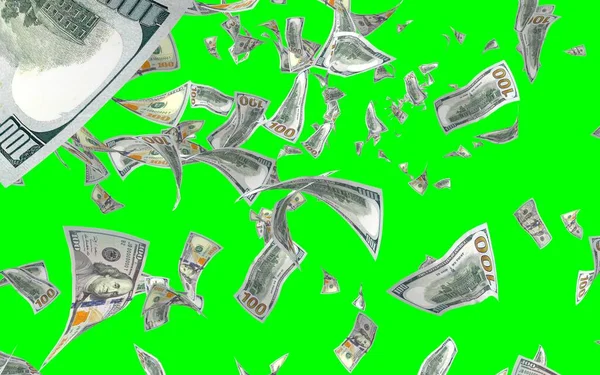 Flying Dollars Banknotes Isolated Chromakey Money Flying Air 100 Banknotes — Stock Photo, Image