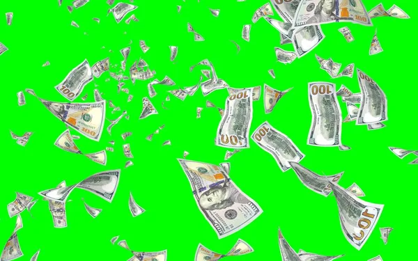 Banconote Dollari Volanti Isolate Chromakey Soldi Volano Aria 100 Banconote — Foto Stock