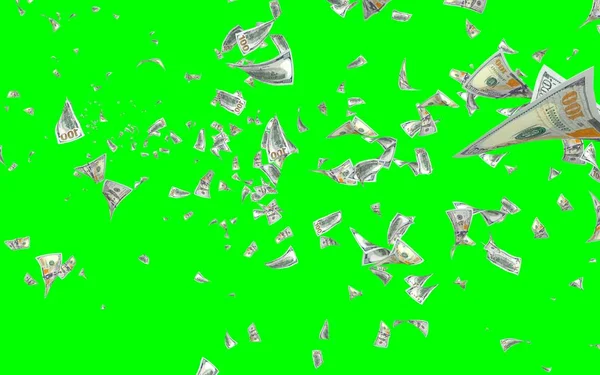 Flying Dollars Banknotes Isolated Chromakey Money Flying Air 100 Banknotes — Stock Photo, Image