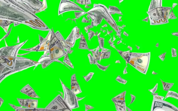 Banconote Dollari Volanti Isolate Chromakey Soldi Volano Aria 100 Banconote — Foto Stock