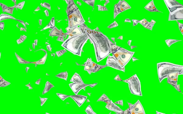 Vliegende Dollars Bankbiljetten Geïsoleerd Chromakey Het Geld Vliegt Lucht 100 — Stockfoto