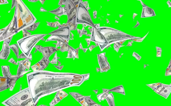 Banconote Dollari Volanti Isolate Chromakey Soldi Volano Aria 100 Banconote — Foto Stock