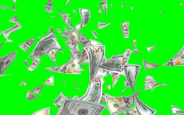 Vliegende Dollars Bankbiljetten Geïsoleerd Chromakey Het Geld Vliegt Lucht 100 — Stockfoto