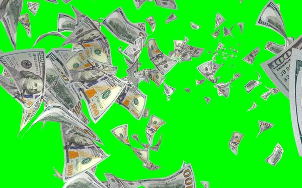 Vliegende Dollars Bankbiljetten Geïsoleerd Chromakey Het Geld Vliegt Lucht 100 — Stockfoto