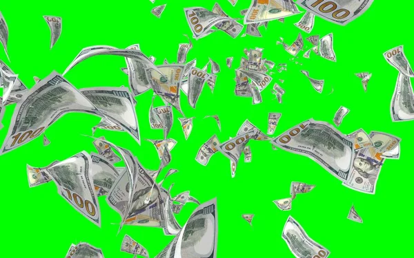 Banconote Dollari Volanti Isolate Chromakey Soldi Volano Aria 100 Banconote — Foto Stock