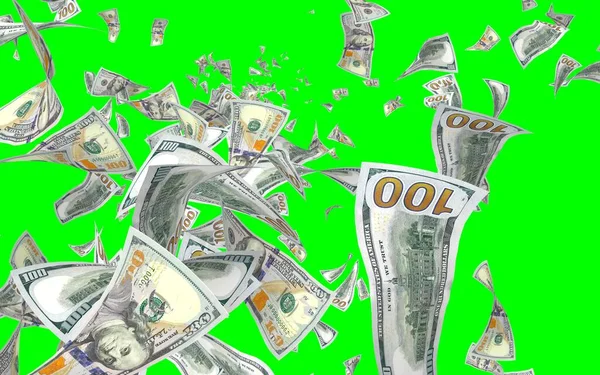 Vliegende Dollars Bankbiljetten Geïsoleerd Chromakey Het Geld Vliegt Lucht 100 — Stockfoto