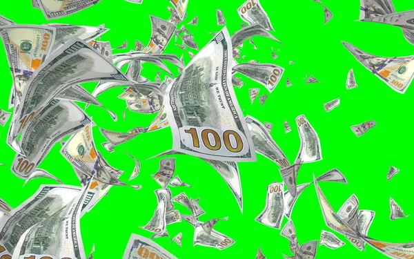 Banconote Dollari Volanti Isolate Chromakey Soldi Volano Aria 100 Banconote — Foto Stock