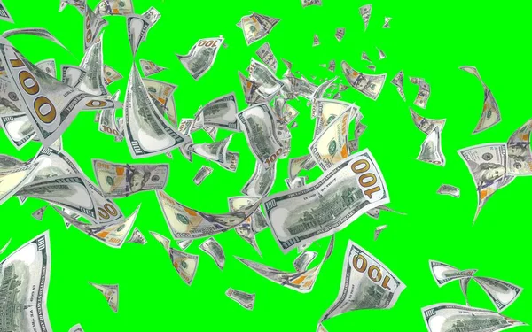 Vliegende Dollars Bankbiljetten Geïsoleerd Chromakey Het Geld Vliegt Lucht 100 — Stockfoto