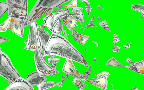 Banconote Dollari Volanti Isolate Chromakey Soldi Volano Aria 100 Banconote — Foto Stock