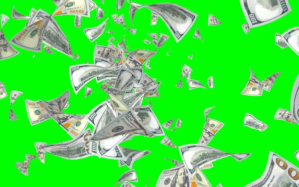 Flying Dollars Banknotes Isolated Chromakey Money Flying Air 100 Banknotes — Stock Photo, Image