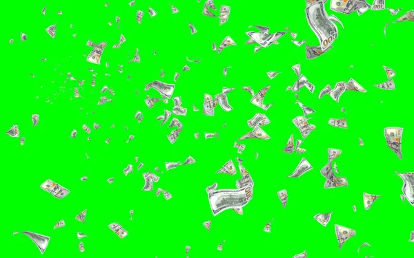 Banconote Dollari Volanti Isolate Chromakey Soldi Volano Aria 100 Banconote — Foto Stock