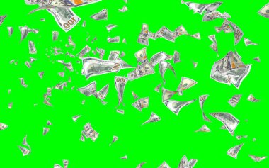 Kromakeyle izole edilmiş uçan dolar banknotları. Havada para uçuyor. 100 Amerikan doları yeni numune alıyor. 3B illüstrasyon