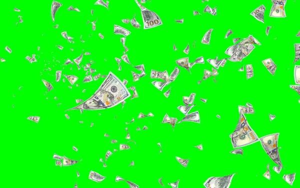 Vliegende Dollars Bankbiljetten Geïsoleerd Chromakey Het Geld Vliegt Lucht 100 — Stockfoto