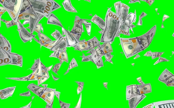 Banconote Dollari Volanti Isolate Chromakey Soldi Volano Aria 100 Banconote — Foto Stock