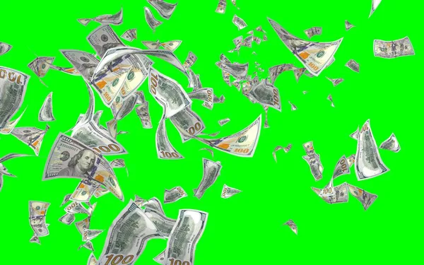 Flying Dollars Banknotes Isolated Chromakey Money Flying Air 100 Banknotes — Stock Photo, Image