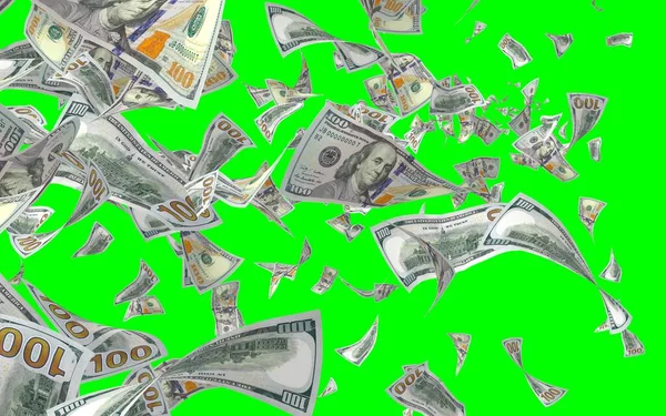 Vliegende Dollars Bankbiljetten Geïsoleerd Chromakey Het Geld Vliegt Lucht 100 — Stockfoto