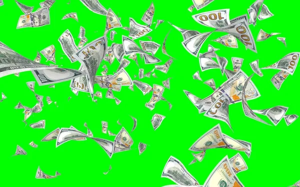 Banconote Dollari Volanti Isolate Chromakey Soldi Volano Aria 100 Banconote — Foto Stock