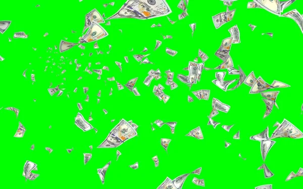 Vliegende Dollars Bankbiljetten Geïsoleerd Chromakey Het Geld Vliegt Lucht 100 — Stockfoto