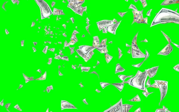 Banconote Dollari Volanti Isolate Chromakey Soldi Volano Aria 100 Banconote — Foto Stock