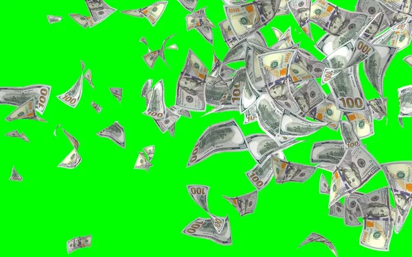 クロマキーで孤立したドル紙幣を飛んでいる お金が空を飛んでいる 100米国の銀行券の新しいサンプル 3Dイラスト — ストック写真