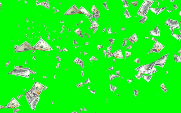 Banconote Dollari Volanti Isolate Chromakey Soldi Volano Aria 100 Banconote — Foto Stock