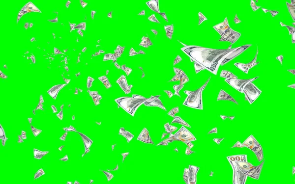 Banconote Dollari Volanti Isolate Chromakey Soldi Volano Aria 100 Banconote — Foto Stock