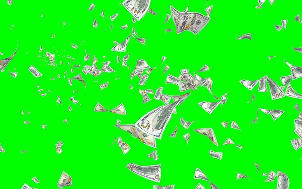 Banconote Dollari Volanti Isolate Chromakey Soldi Volano Aria 100 Banconote — Foto Stock