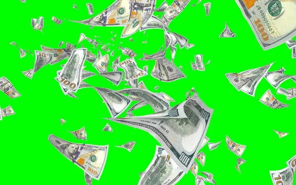 Vliegende Dollars Bankbiljetten Geïsoleerd Chromakey Het Geld Vliegt Lucht 100 — Stockfoto