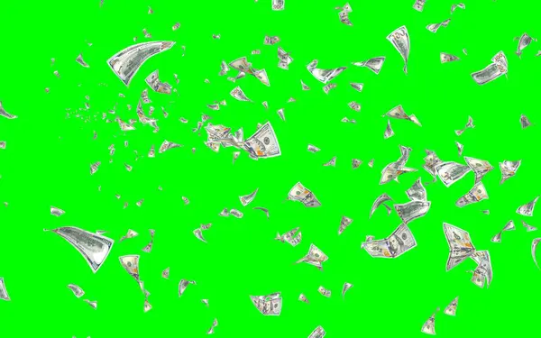 Banconote Dollari Volanti Isolate Chromakey Soldi Volano Aria 100 Banconote — Foto Stock