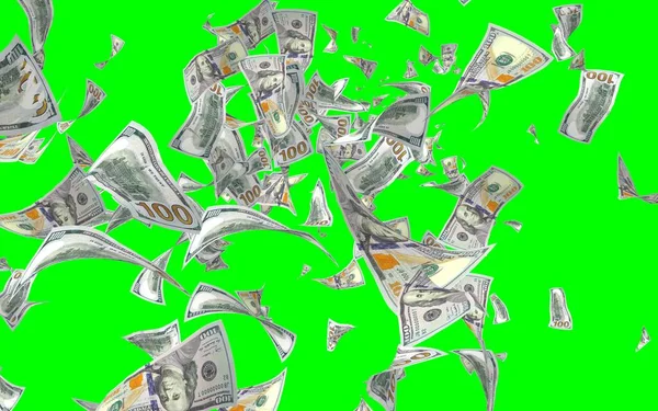 Banconote Dollari Volanti Isolate Chromakey Soldi Volano Aria 100 Banconote — Foto Stock