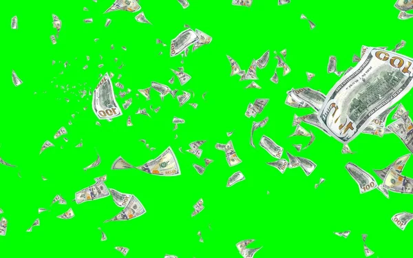 Banconote Dollari Volanti Isolate Chromakey Soldi Volano Aria 100 Banconote — Foto Stock