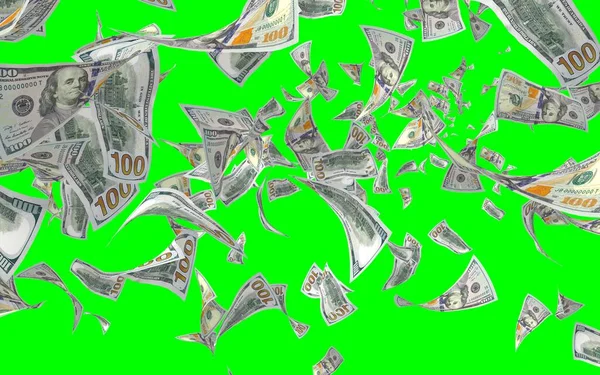 Vliegende Dollars Bankbiljetten Geïsoleerd Chromakey Het Geld Vliegt Lucht 100 — Stockfoto