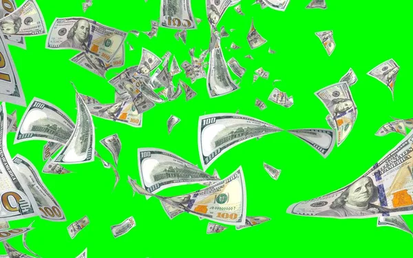 Vliegende Dollars Bankbiljetten Geïsoleerd Chromakey Het Geld Vliegt Lucht 100 — Stockfoto