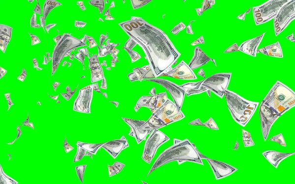 Banconote Dollari Volanti Isolate Chromakey Soldi Volano Aria 100 Banconote — Foto Stock